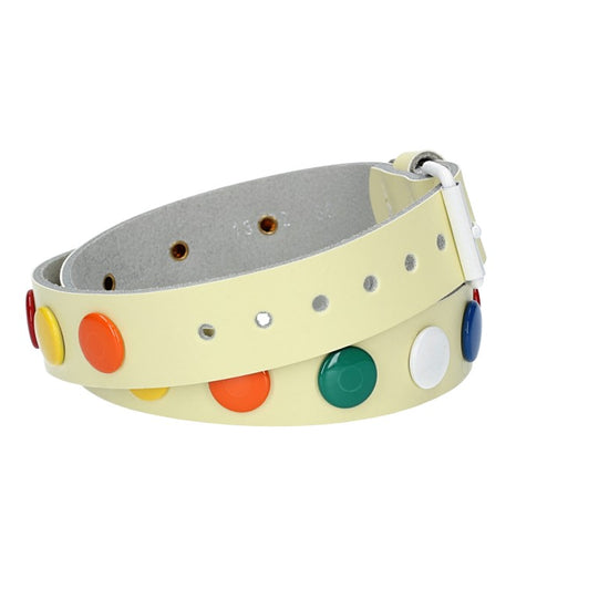 Ledergürtel Kids 25mm in Hellgelb mit bunten Nieten und Rollschließe Weiß - leder-accessoires.com