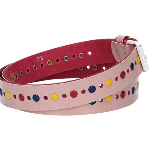 Ledergürtel Kids 25mm in Hellrosé mit durchgehender Lochung, bunten Nieten und weißer Rollschließe - leder-accessoires.com