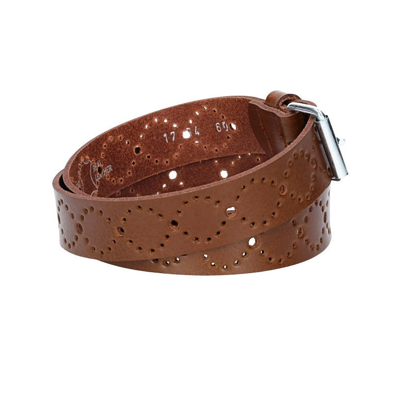 Ledergürtel Kids 25mm in Cognac mit Lochmuster und Rollschließe in Silber - leder-accessoires.com