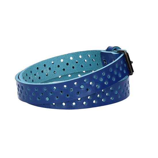 Ledergürtel Mini 20mm in Kobaltblau mit durchgehender Lochung und dunkler Rollschließe - leder-accessoires.com