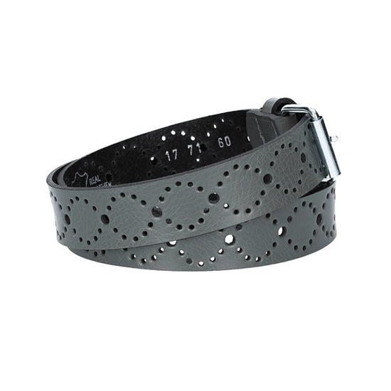 Ledergürtel Kids 25mm in Grau mit Lochmuster und Schließe Silber - leder-accessoires.com