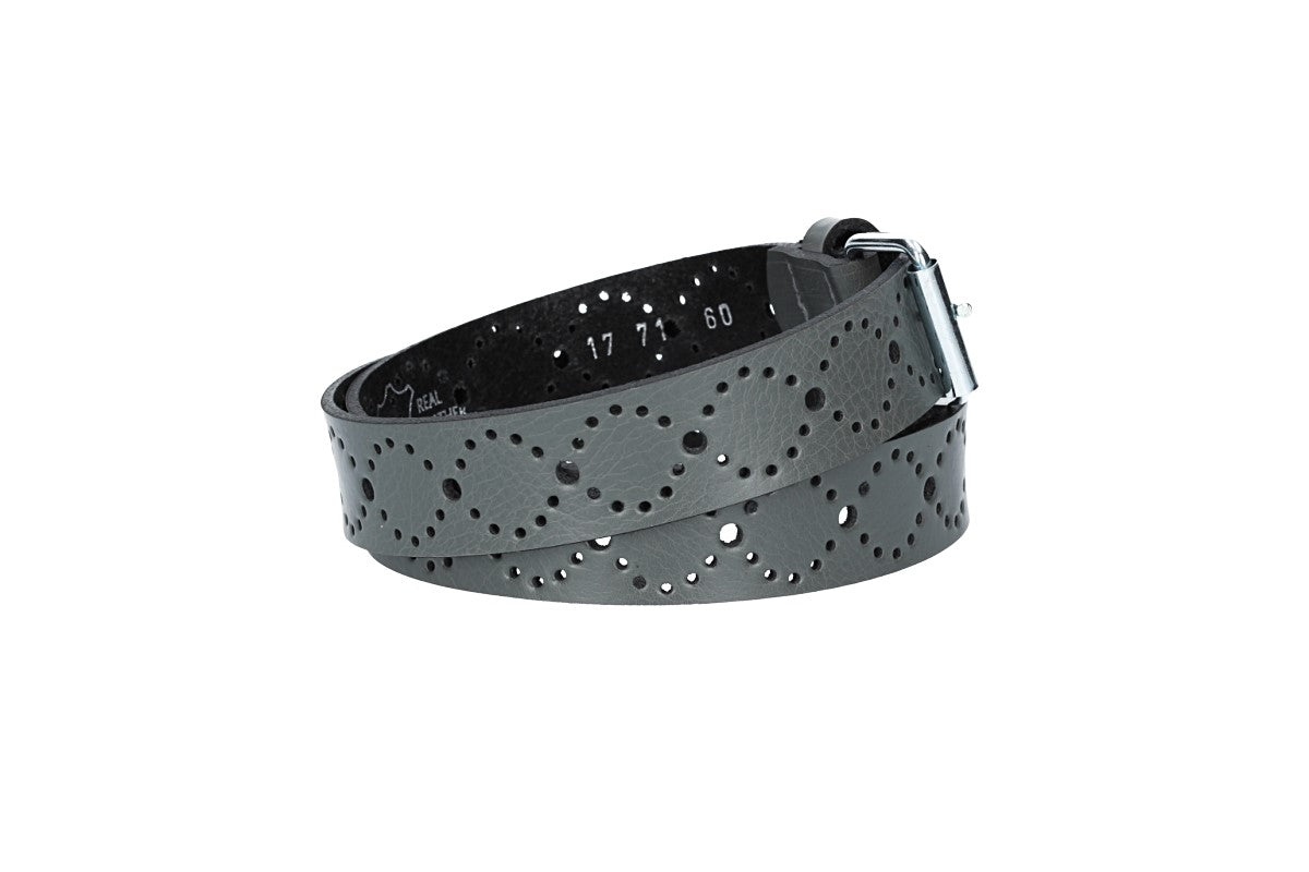 Ledergürtel Kids 25mm in Grau mit Lochmuster und Schließe Silber - leder-accessoires.com
