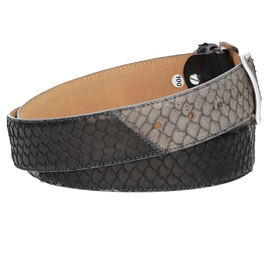 Schlangenledergürtel 40mm Grau|Schwarz mit Schließe in Silber - leder-accessoires.com