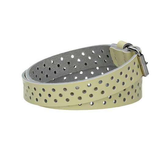 Ledergürtel Mini 20mm in Hellgelb mit durchgehender Lochung und dunkler Rollschließe - leder-accessoires.com