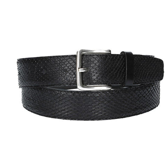 Schlangenledergürtel 35mm Schwarz mit Schließe in Silber - leder-accessoires.com