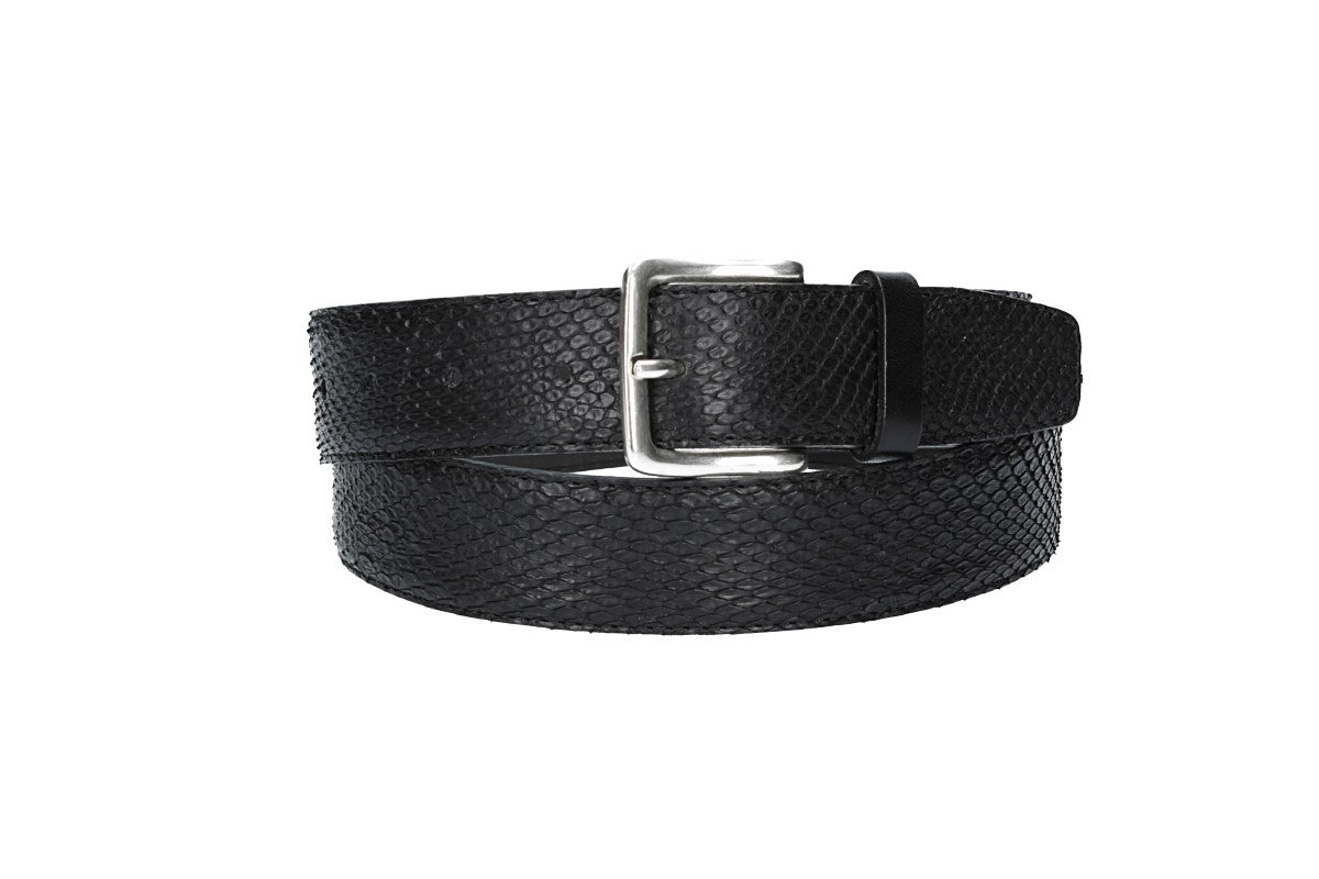 Schlangenledergürtel 35mm Schwarz mit Schließe in Silber - leder-accessoires.com