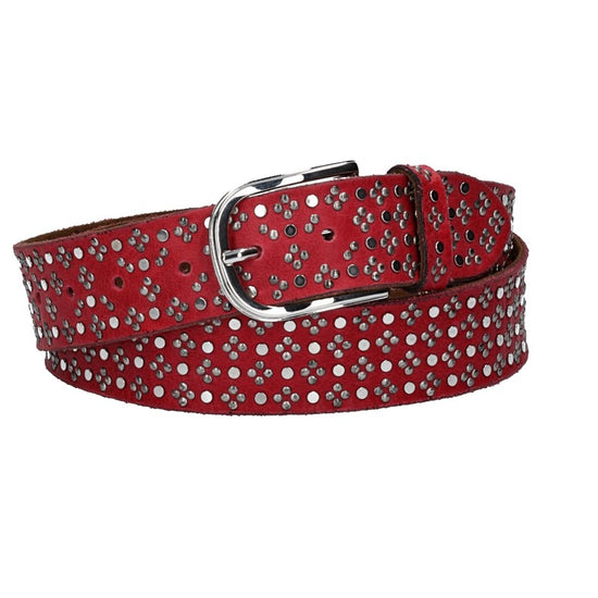 Nietengürtel 35mm in Rot und glänzende Dornschließe Silber - leder-accessoires.com