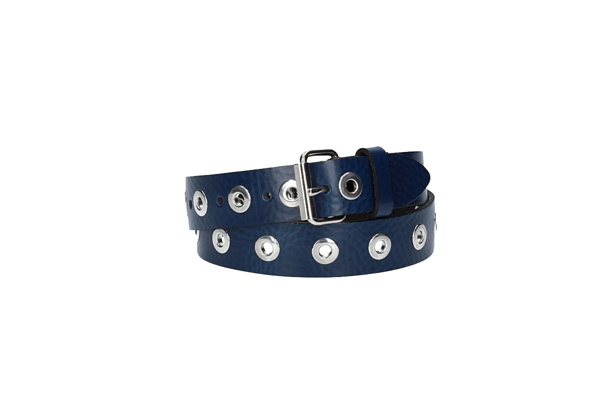 Ledergürtel Kids 25mm in Blau mit Ösen und Schließe in Silber - leder-accessoires.com