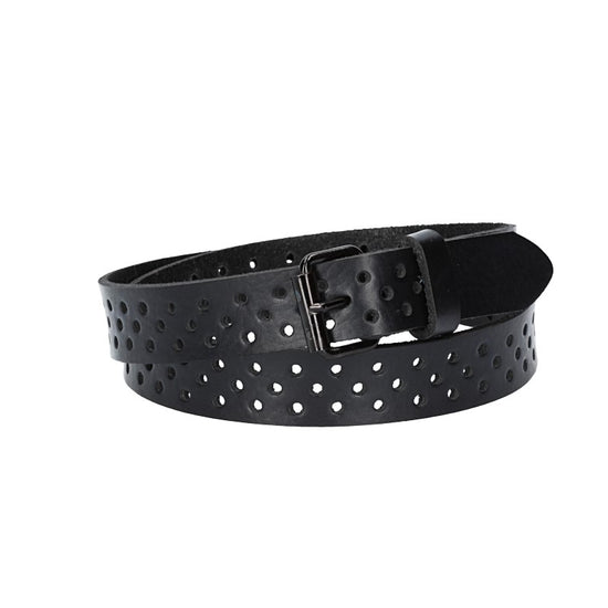Ledergürtel Mini 20mm in Schwarz mit durchgehender Lochung und dunkler Rollschließe - leder-accessoires.com