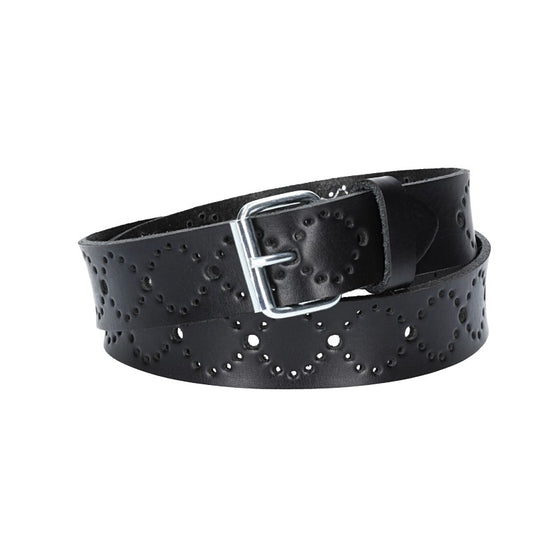Ledergürtel Kids 25mm in Schwarz mit Lochmuster und Schließe Silber - leder-accessoires.com