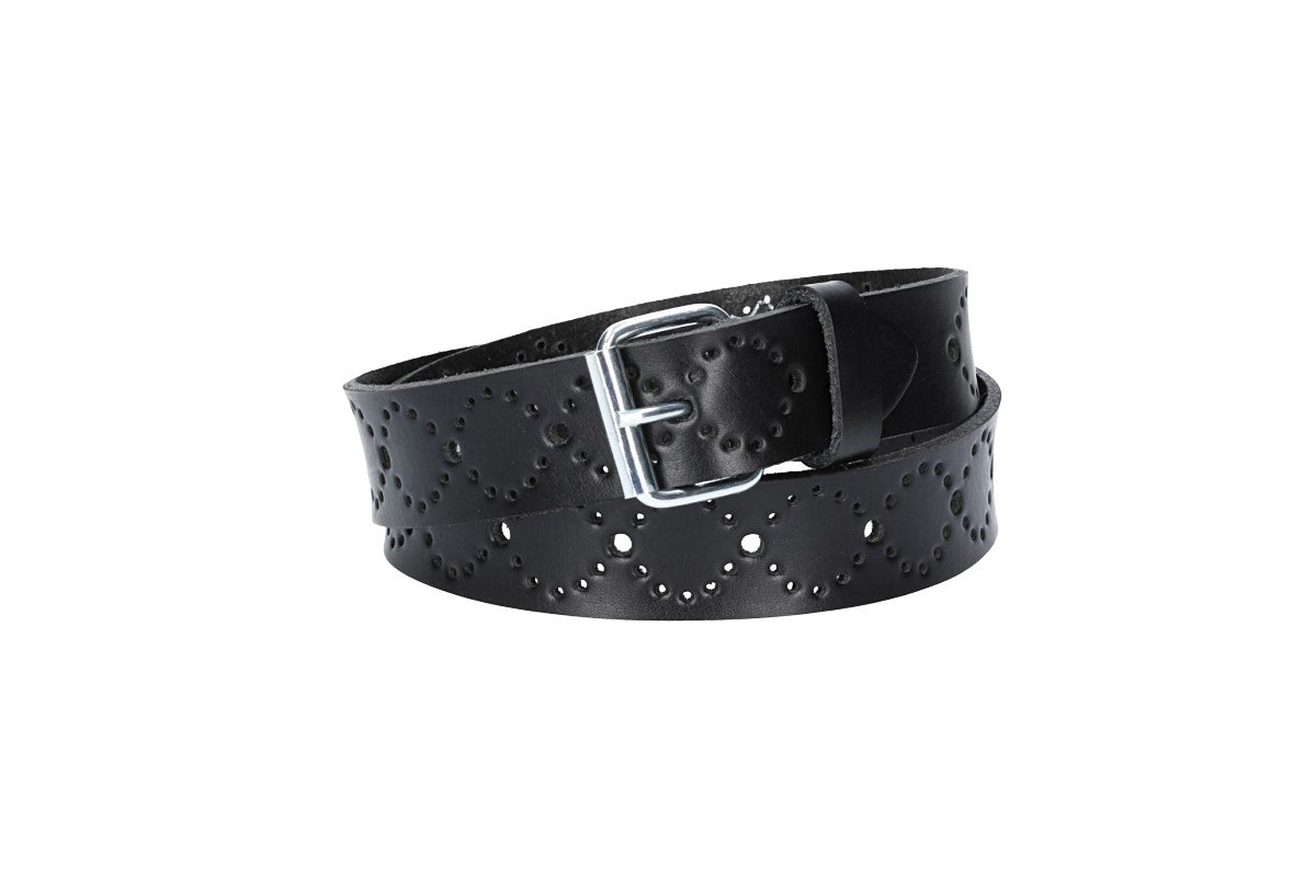 Ledergürtel Kids 25mm in Schwarz mit Lochmuster und Schließe Silber - leder-accessoires.com