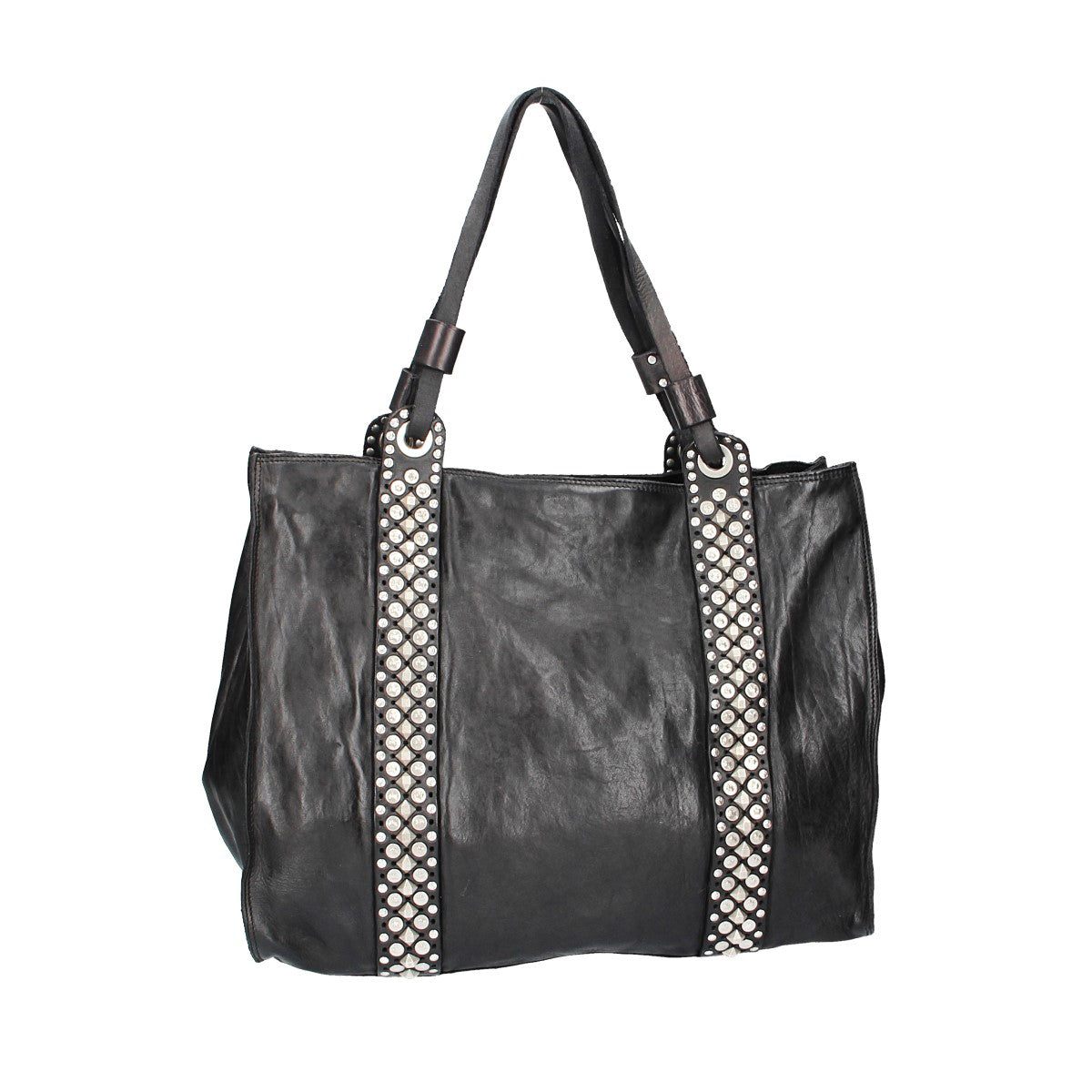 Ledershopper in Schwarz mit Reißverschluss und Ziernieten - leder-accessoires.com