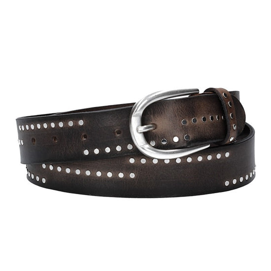 Nietengürtel 35mm in Smoke|Grau mit Airbrushkante und Dornschließe Silber - leder-accessoires.com