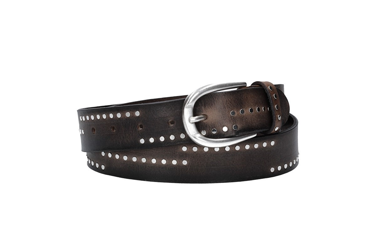 Nietengürtel 35mm in Smoke|Grau mit Airbrushkante und Dornschließe Silber - leder-accessoires.com