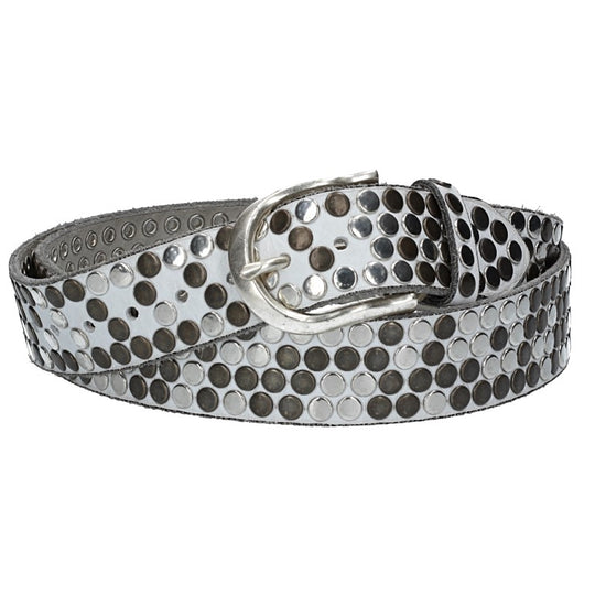 Nietengürtel 35mm in Weiß und Dornschließe Silber - leder-accessoires.com