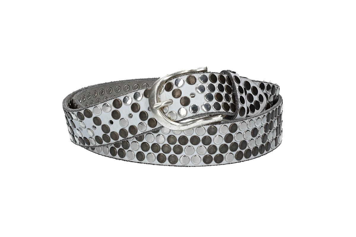 Nietengürtel 35mm in Weiß und Dornschließe Silber - leder-accessoires.com