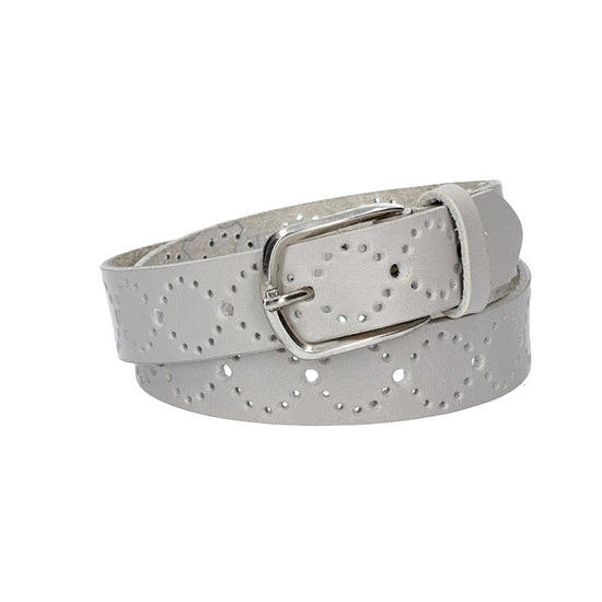 Ledergürtel Kids 25mm in Hellgrau mit Lochmuster und Schließe Silber - leder-accessoires.com