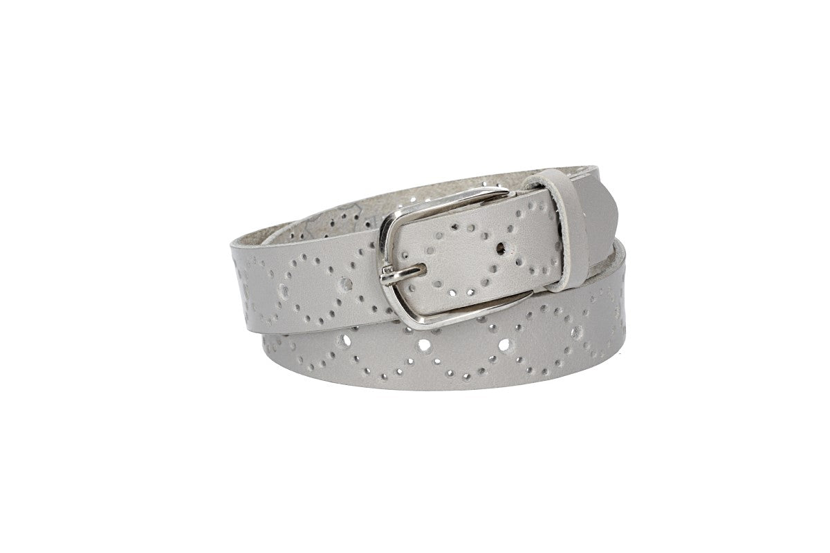 Ledergürtel Kids 25mm in Hellgrau mit Lochmuster und Schließe Silber - leder-accessoires.com