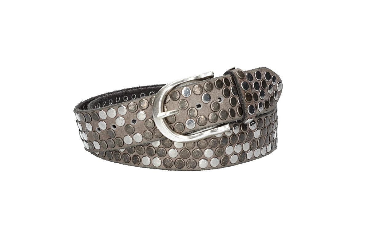 Nietengürtel 35mm in Grau|Taupe und Dornschließe Silber - leder-accessoires.com