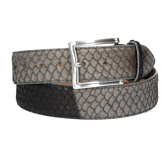 Schlangenledergürtel 40mm Grau|Schwarz mit Schließe in Silber - leder-accessoires.com