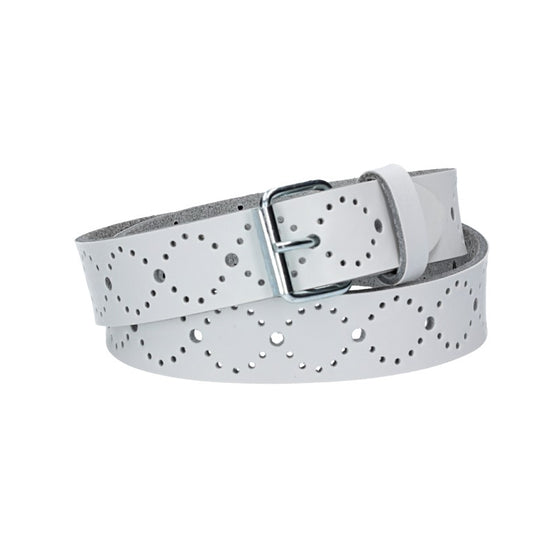 Ledergürtel Kids 25mm in Weiss mit Lochmuster und Rollschließe in Silber - leder-accessoires.com