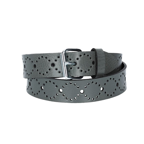 Ledergürtel Kids 25mm in Grau mit Lochmuster und Schließe Silber - leder-accessoires.com