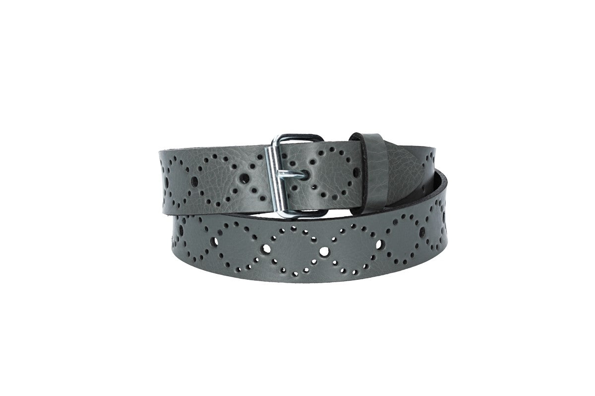 Ledergürtel Kids 25mm in Grau mit Lochmuster und Schließe Silber - leder-accessoires.com