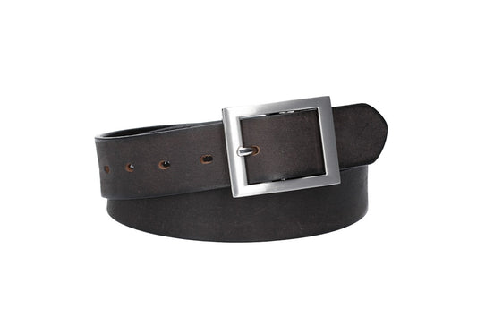 Ledergürtel Schwarz 35mm mit Vollschließe in Silber - leder-accessoires.com