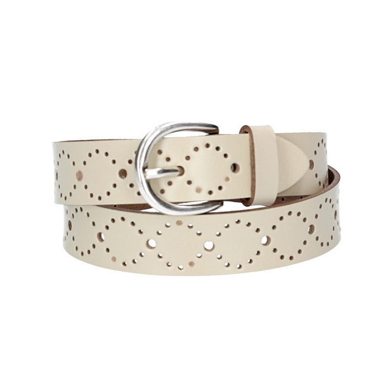 Ledergürtel Kids 25mm in Beige mit Lochmuster und Schließe Silber - leder-accessoires.com