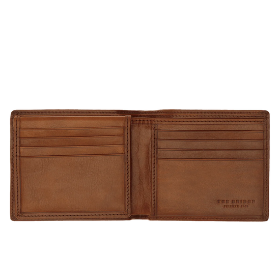 Geldbörse Querformat 11 x 9,5cm in Cognac mit extra Kartenklappe von The Bridge - leder-accessoires.com