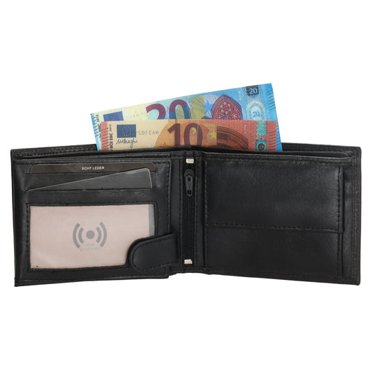 Elegante Herrenbörse 12x9,5cm aus Vollrindleder mit RFID-Schutz – Schwarz