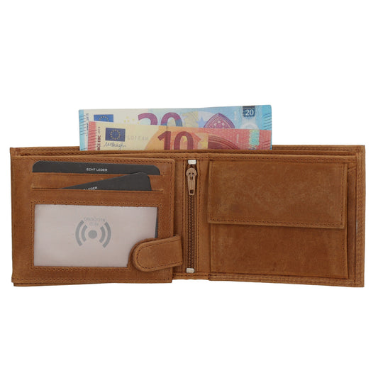 Herrenbörse 12x9,5cm aus Vollrindleder mit Riegel & RFID-Schutz – Braun