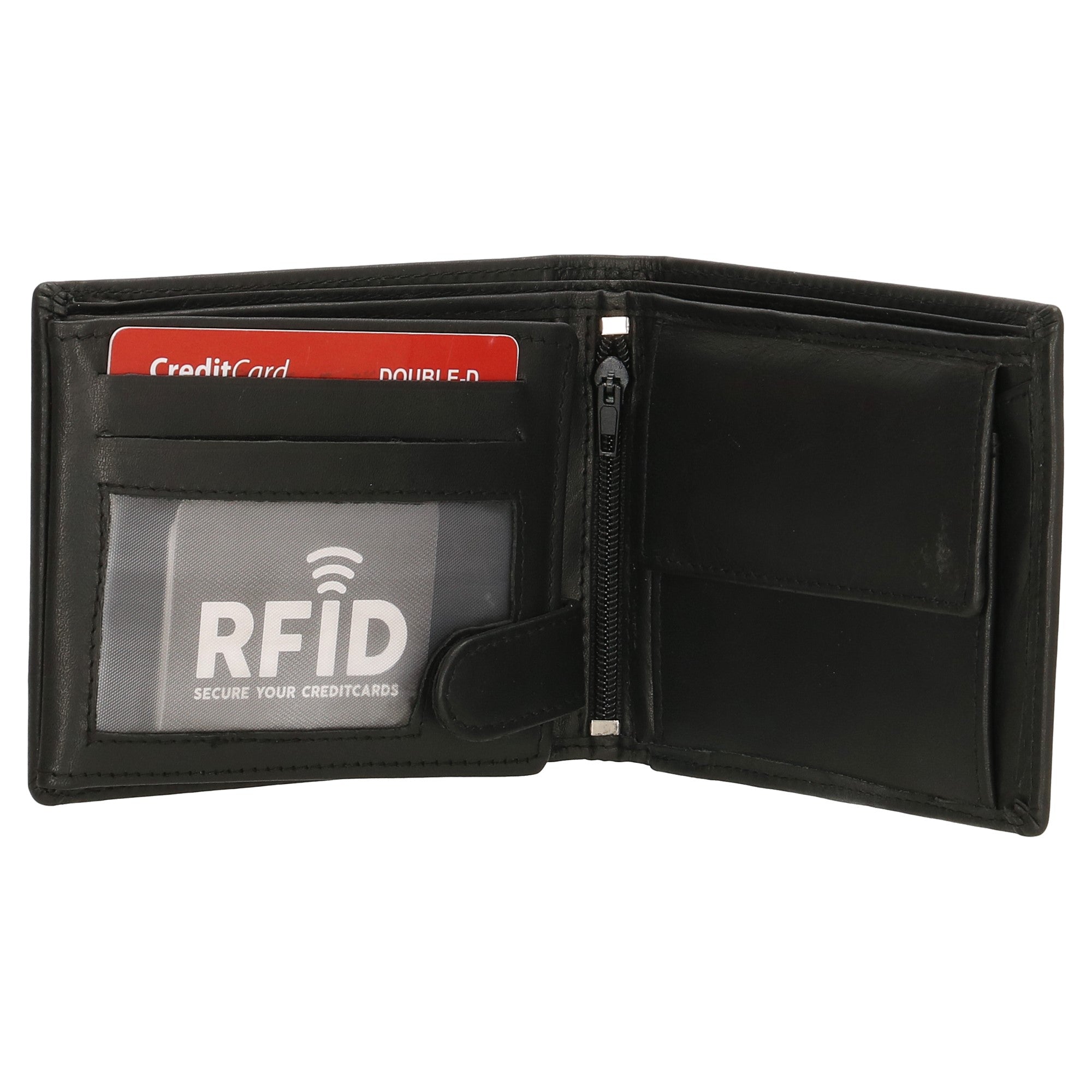 Herren Geldbörse Aus Echtleder – Mit RFID-Schutz, Umlaufendem Reißverschluss, Querformat Schwarz