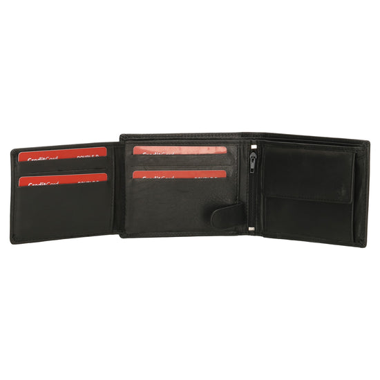 Geldbörse Querformat 12 x 9,5cm in Schwarz mit extra Kartenklappe - leder-accessoires.com