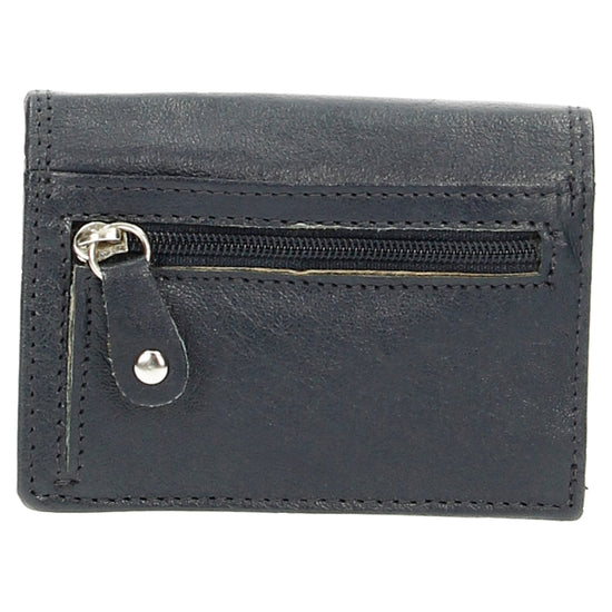 Minibörse im Querformat in Dunkelblau aus Leder - leder-accessoires.com