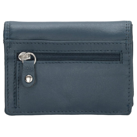 Minibörse im Querformat in Jeansblau aus Leder - leder-accessoires.com
