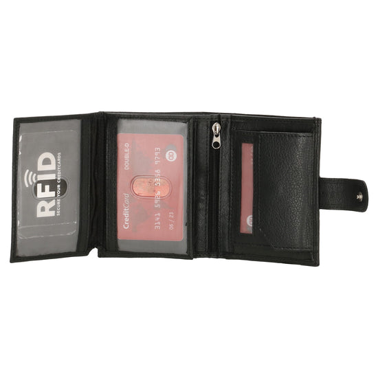 Lederbörse 9,5x12cm mit Riegel in Schwarz und RFID-Schutz - leder-accessoires.com