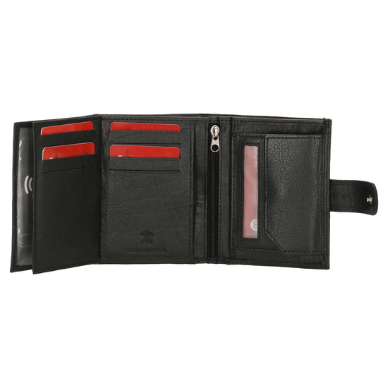 Lederbörse 9,5x12cm mit Riegel in Schwarz und RFID-Schutz - leder-accessoires.com
