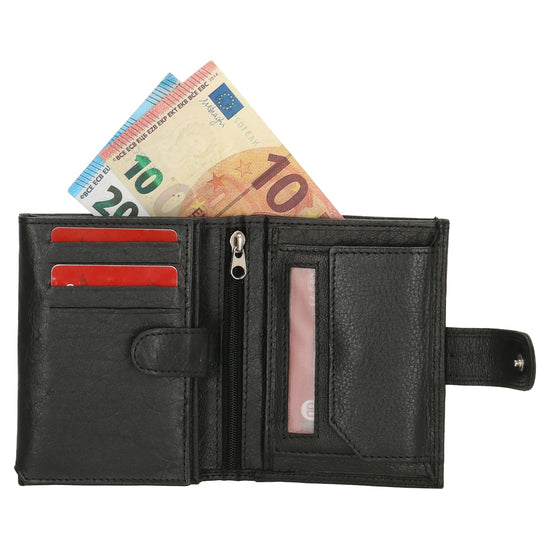 Lederbörse 9,5x12cm mit Riegel in Schwarz und RFID-Schutz - leder-accessoires.com