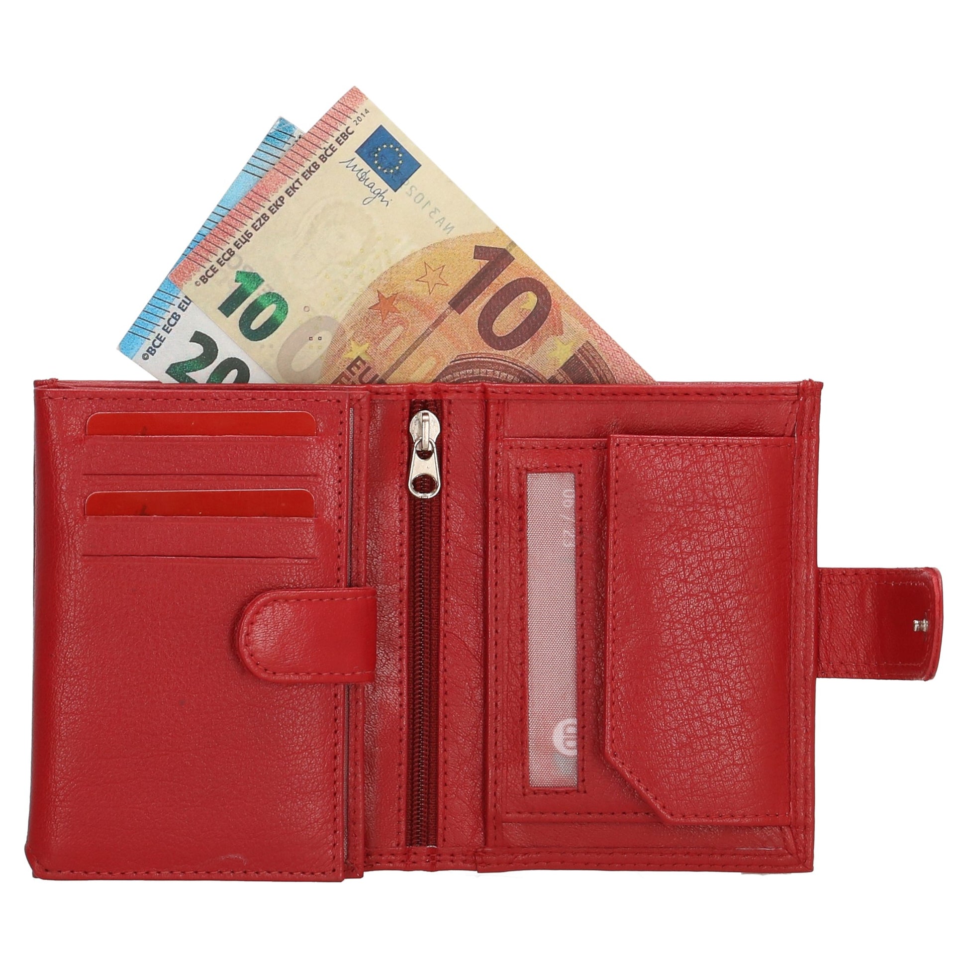 Lederbörse 9,5x12cm mit Riegel in Rot und RFID-Schutz - leder-accessoires.com
