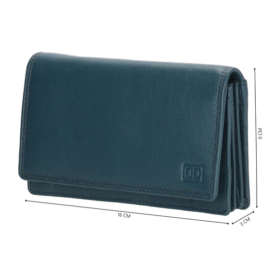 Lederbörse 16x9cm im Querformat in Jeansblau mit RFID - leder-accessoires.com