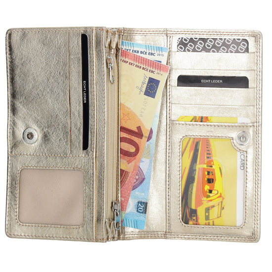 Lederbörse 16x9cm im Querformat in Gold mit RFID - leder-accessoires.com