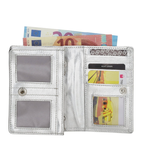 Lederbörse 13x9cm im Querformat in Silber mit RFID - leder-accessoires.com