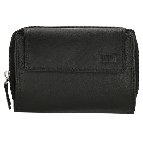 Lederbörse 13x9cm mit Überschlag in Schwarz und RFID-Schutz - leder-accessoires.com