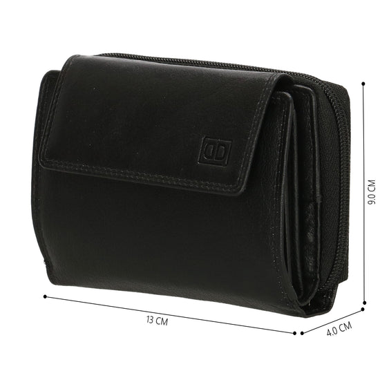 Lederbörse 13x9cm mit Überschlag in Schwarz und RFID-Schutz - leder-accessoires.com