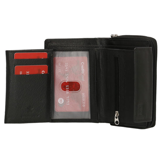 Lederbörse 13x9cm mit Überschlag in Schwarz und RFID-Schutz - leder-accessoires.com