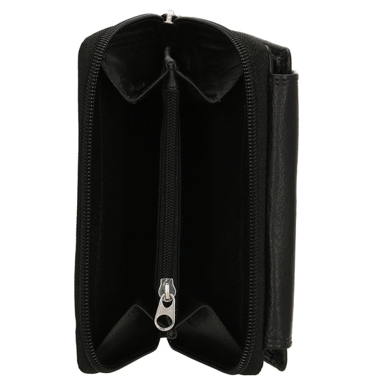 Lederbörse 13x9cm mit Überschlag in Schwarz und RFID-Schutz - leder-accessoires.com