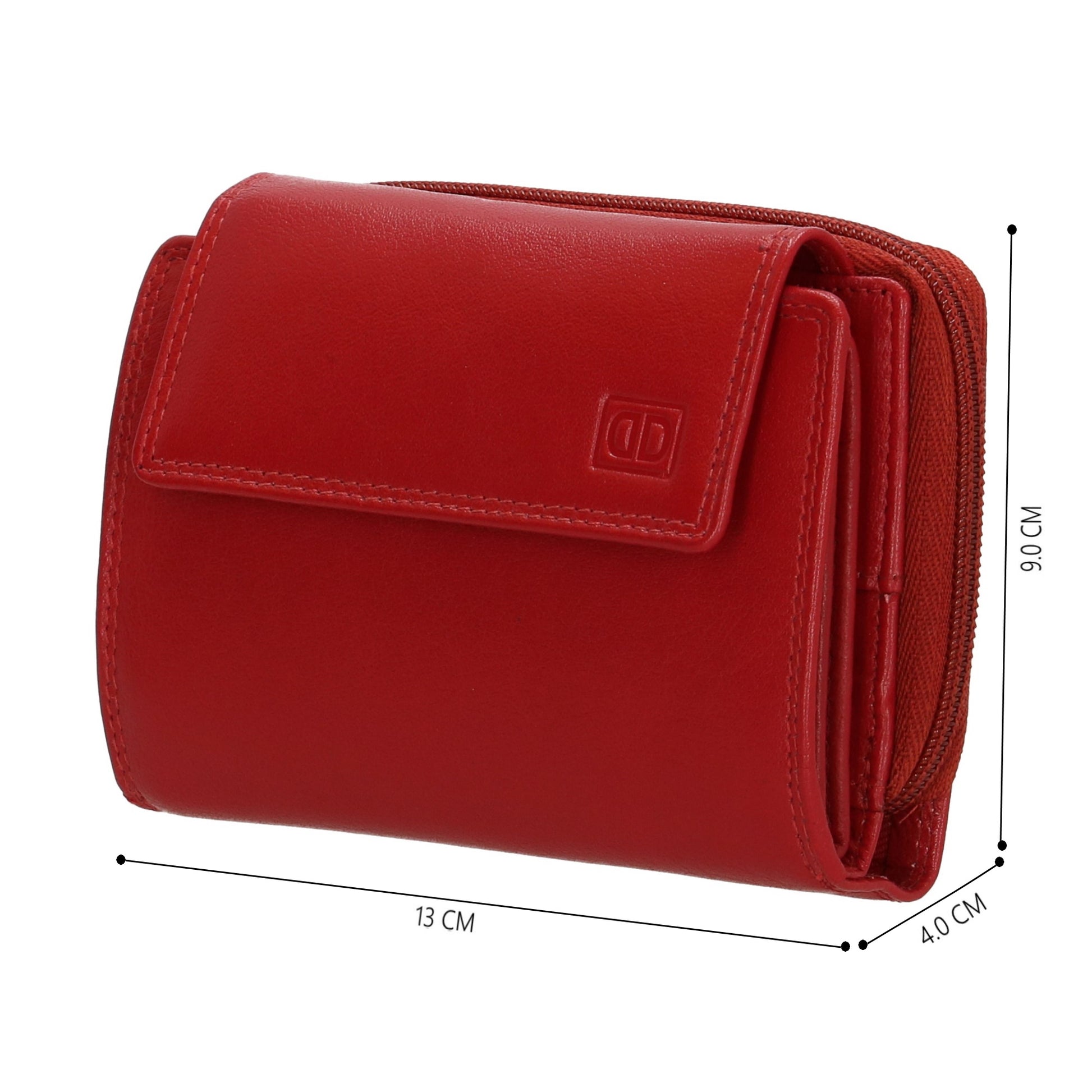 Lederbörse 13x9cm mit Überschlag in Rot und RFID-Schutz - leder-accessoires.com