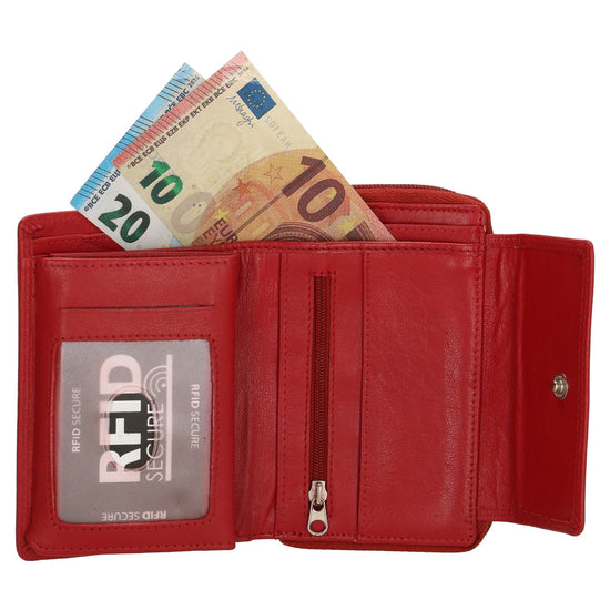 Lederbörse 13x9cm mit Überschlag in Rot und RFID-Schutz - leder-accessoires.com