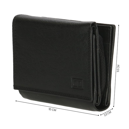 Lederbörse 10x9cm mit Überschlag in Schwarz und RFID-Schutz - leder-accessoires.com